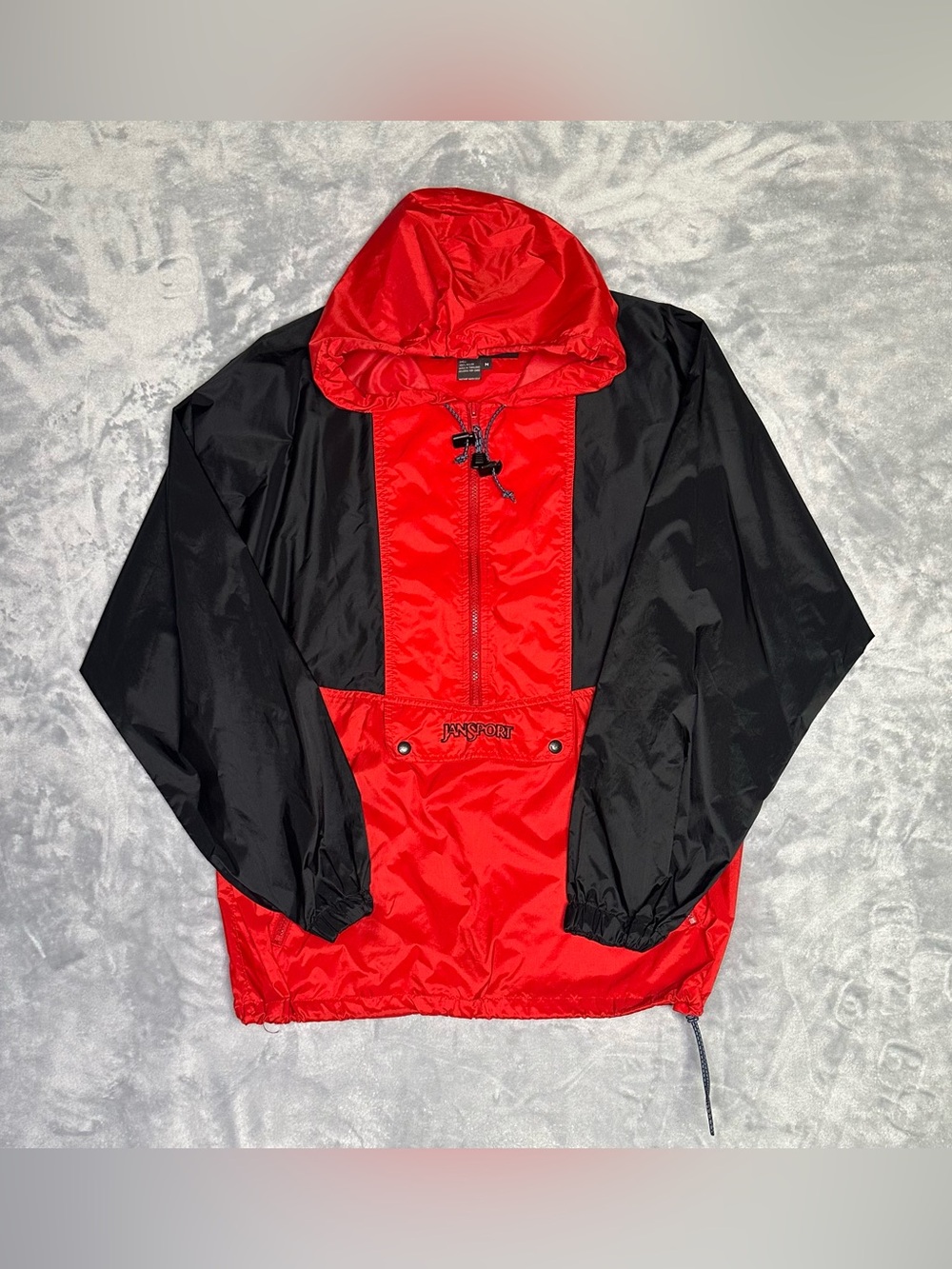 Vintage Jansport Hooded Anorak Lightweight Windbreaker Jacket Mens M Half Zip